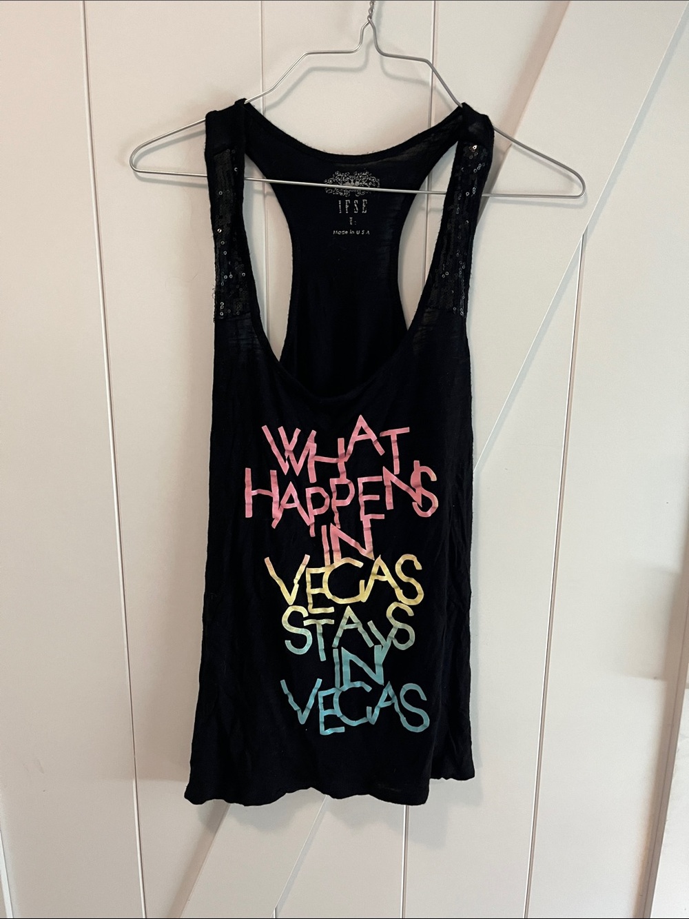 Black Racerback Tank Top with Pastel Vegas Slogan
